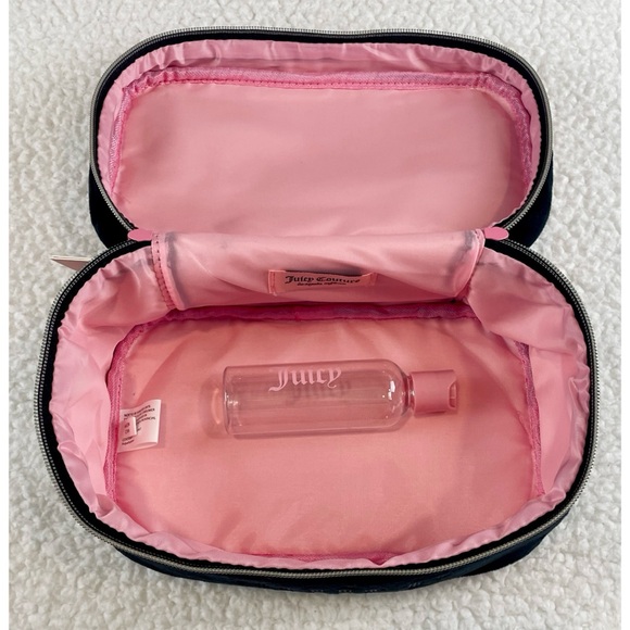 (NWT) JUICY COUTURE • Black/Pink Velour Rhinestone Travel Cosmetic Bag - Picture 10 of 16